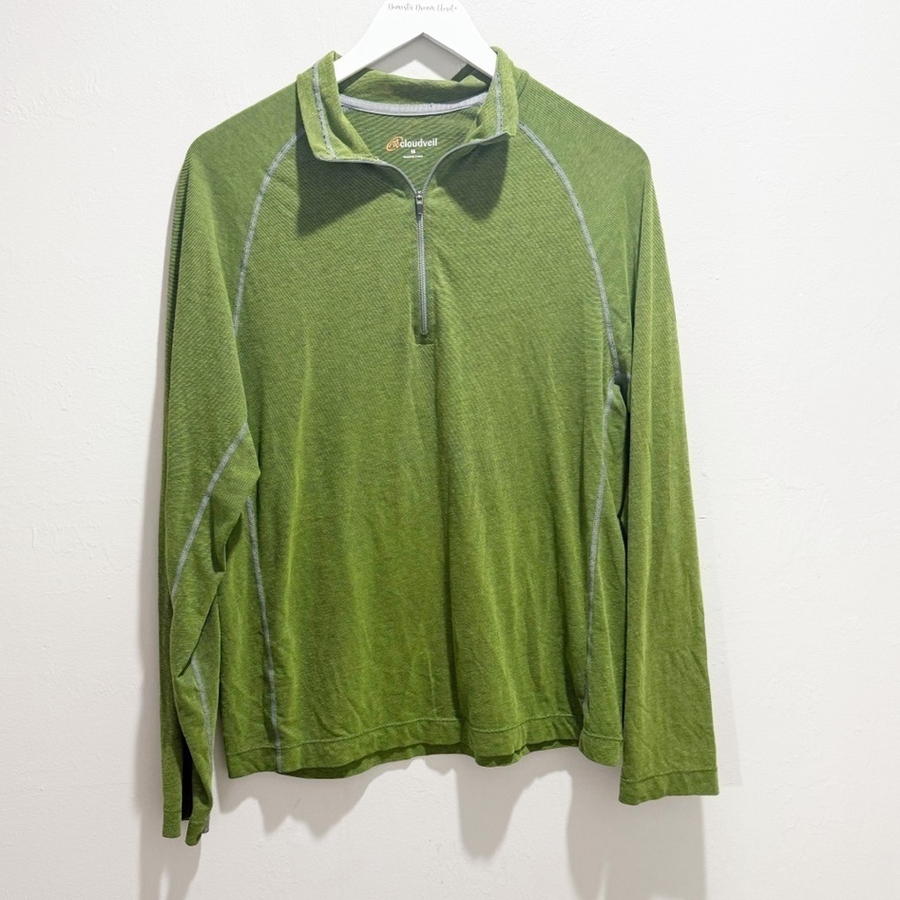 CLOUDVEIL Men’s Green Base Layer 1/4 Zip Long Sleeve High Neck Pullover Shirt M